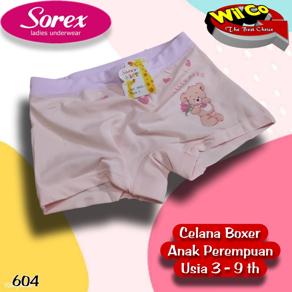 K604 - (HARGA PER 1 PCS) CELANA DALAM BOXER ANAK WANITA SOREX SIZE M - XL