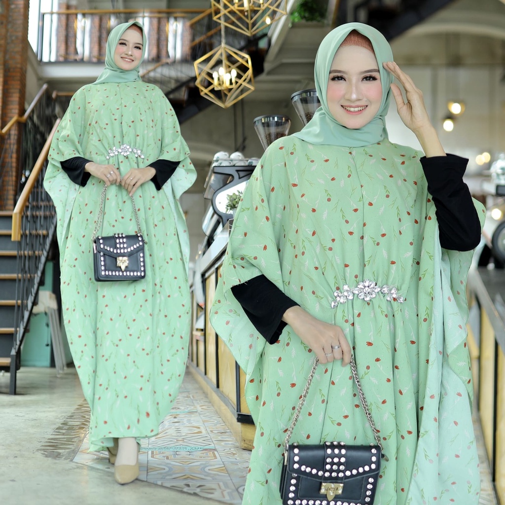 Kaftan Wanita Muslim Bahan Crinkle Kekinian NO INNER Anisa HOPYLOVY