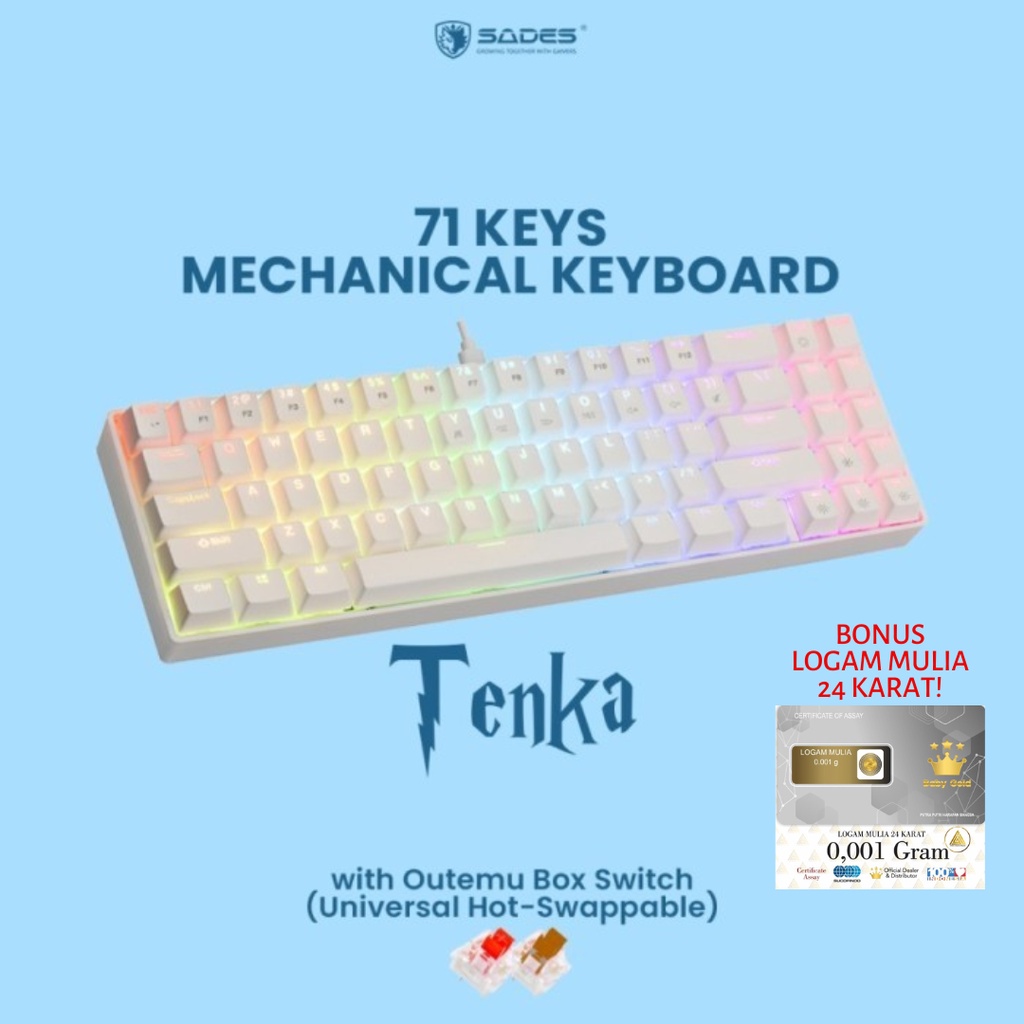 Sades Mechanical Keyboard Gaming Mechanical Sades Tenka / Outemu Universal Hotswappable