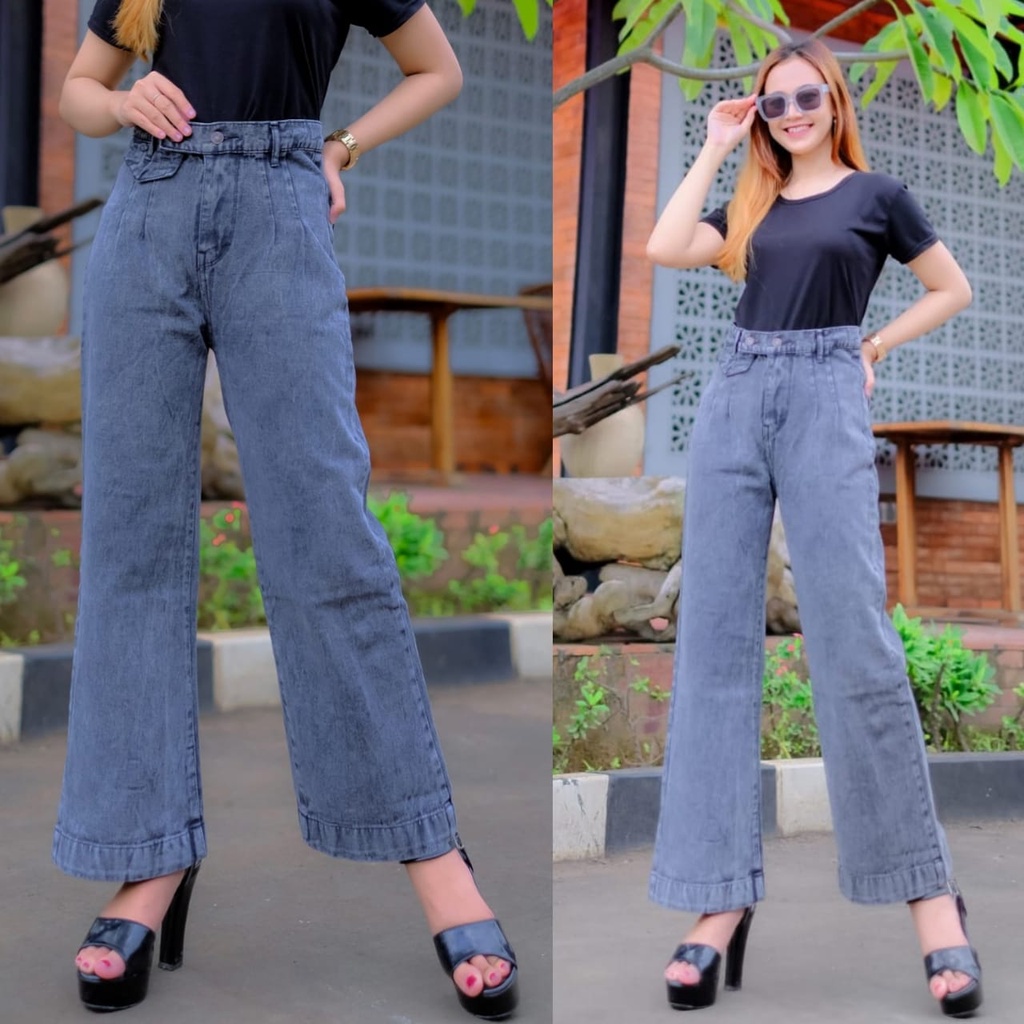 alvan.id Highwaist Loose Jeans Wanita Hangover kancing 2