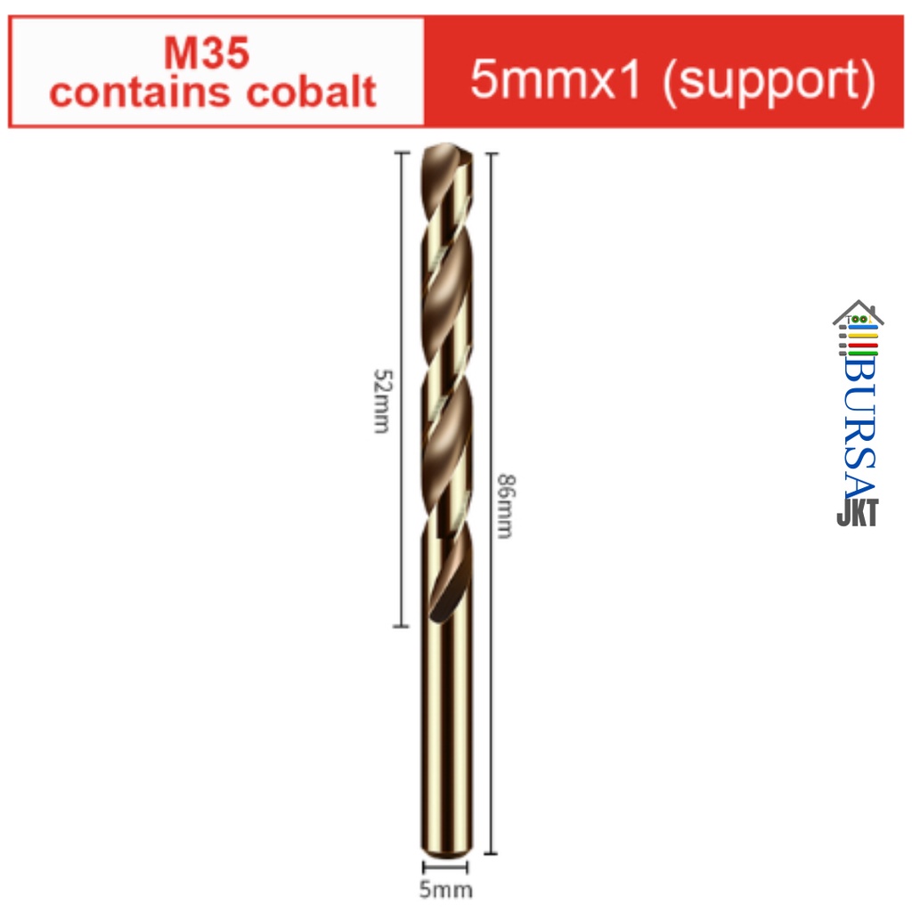 MATA BOR HSS COBALT BESI M35 GOLD MELUBANGI BESI STAINLESS STEEL 5 MM