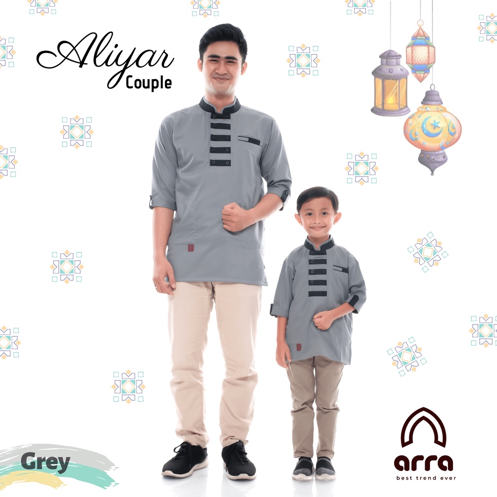 Baju Koko Kurta Pakistan Couple Ayah Anak Lengan 3/4 Kualitas Terbaik Model Terbaru Lebaran Aliyar Series