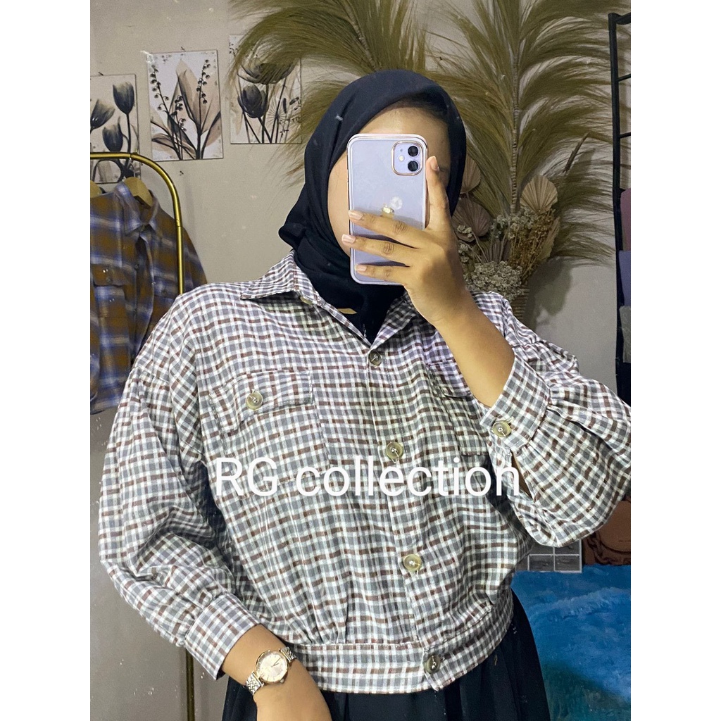 JAKET TARTAN COTTON FLANEL OVERSIZE CROP LD 115cm (COD) / OUTER FLANEL