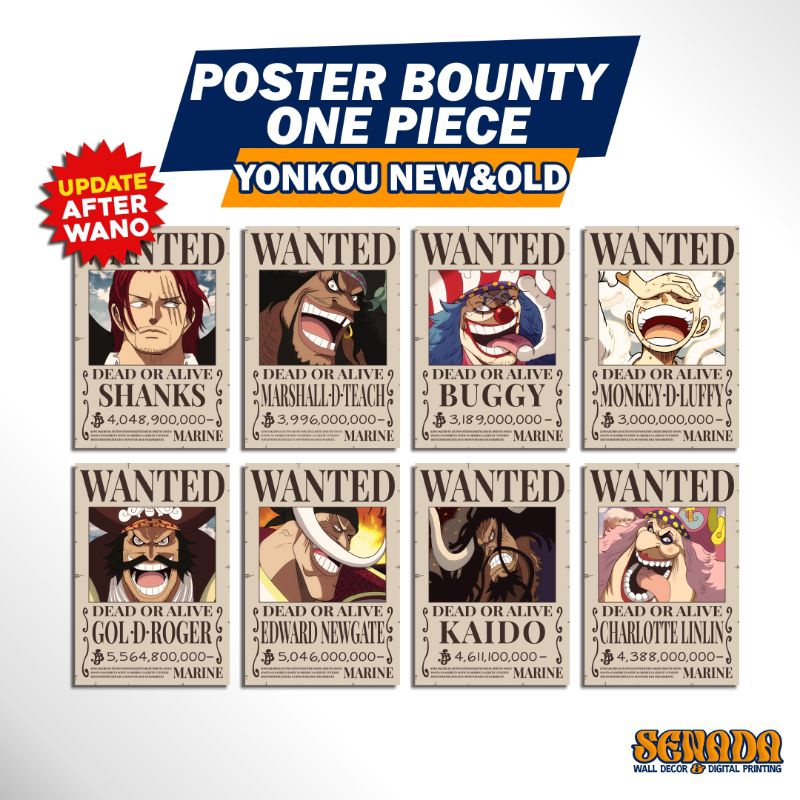 Poster Bounty One Piece YONKOU 1 Set 8pcs Poster Wanted One Piece Poster One Piece