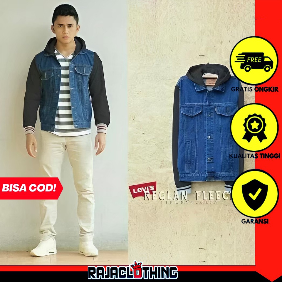 RCL - Jaket Jeans Hoodie Biowash Kombinasi Hitam Jaket Boy Pria Jaket Jeans Boy Jaket Levi Hoodie Pria Boy / Jaket Denim Hoodie Boy / Jaket Jeans Hoodie Boy Pria / Jaket Jeans Denim Boy Double Sleeting / Jaket Jeans Resleting Denim Boy Anak Jalanan