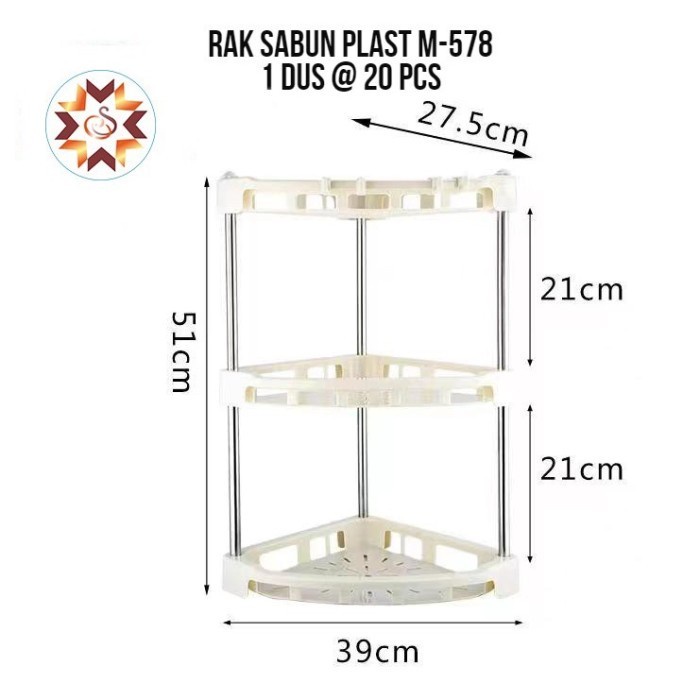 Rak Sabun Kamar Mandi 3 Susun Sudut Serbaguna M-578