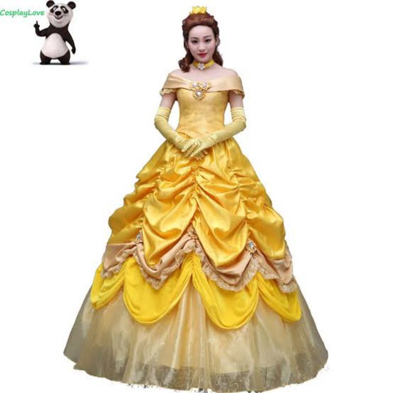 Gaun belle beauty and the beast princess dewasa mewah HQ / karnaval / karakter cosplay kerajaan / ba