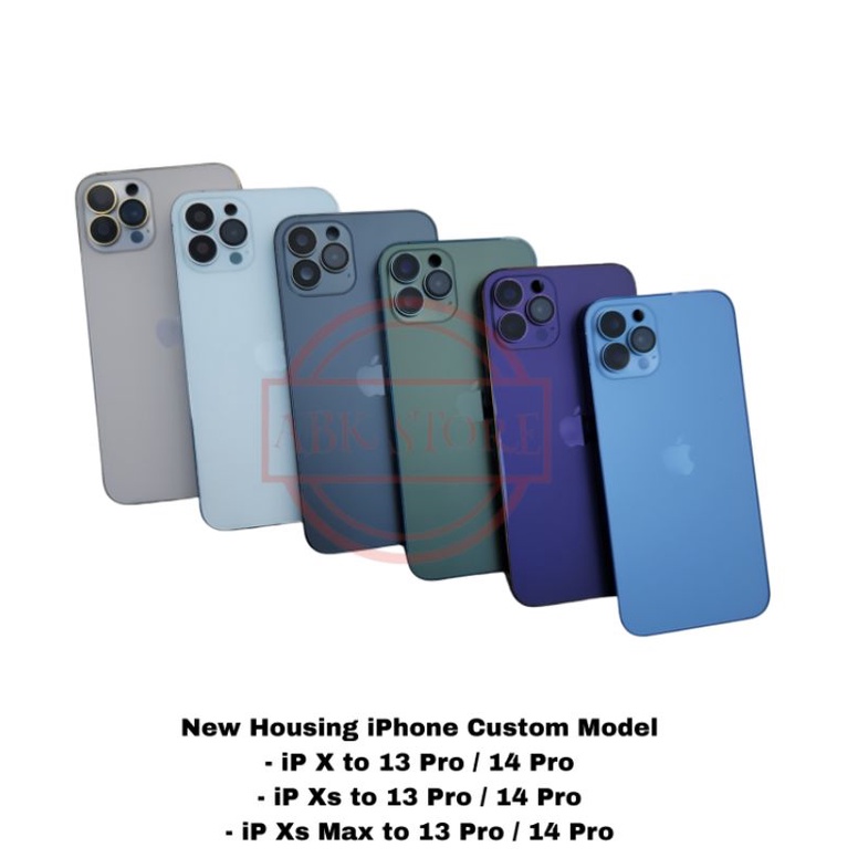 HOUSING IP X - XS MAX CUSTOM MODEL TO IP 13 PRO / 14 PRO BACK CASING KESING BACKDOOR FULLSET