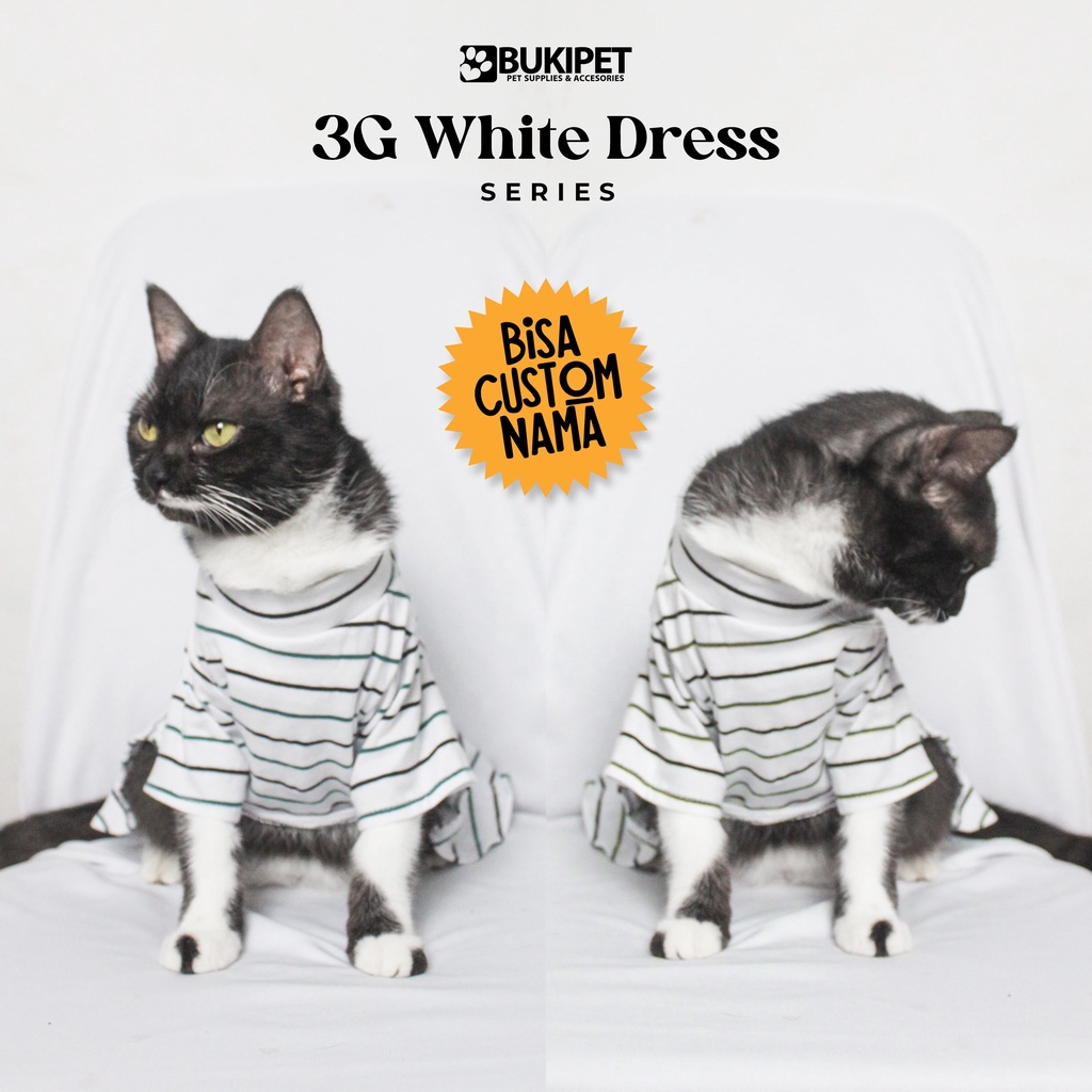 baju kucing anjing kelinci monyet lucu murah aksesoris hewan kecil - DRESS 3G WHITE