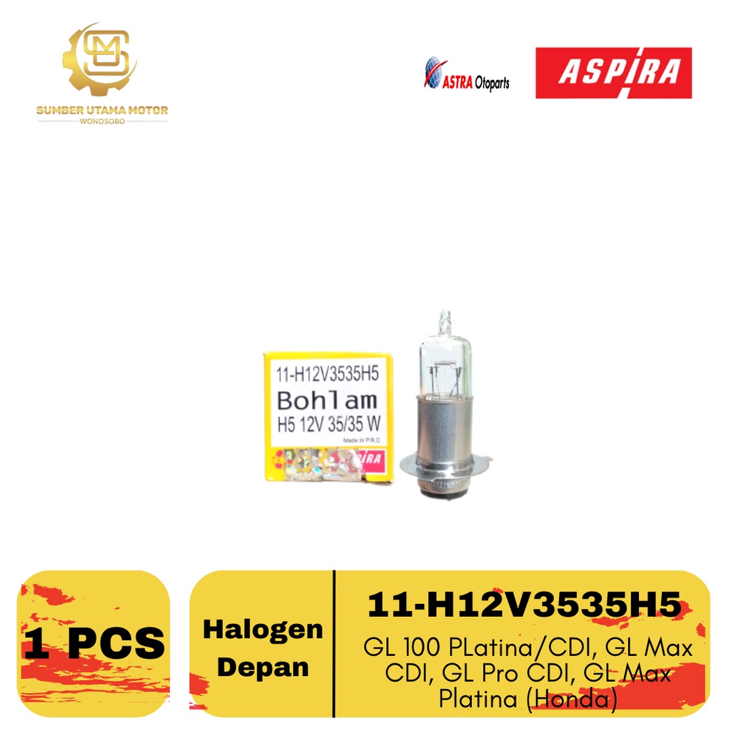Bohlam Halogen Depan Aspira Lampu Depan GL 100 Platina / CDI, GL Max, GL Pro 3535H5