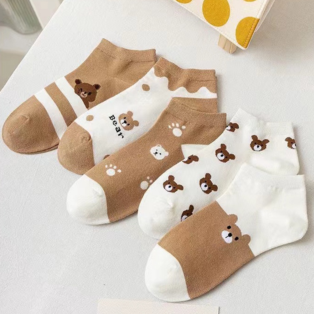 DOMMO - D2026 Kaos Kaki Bear / Kaos Kaki Beruang Cokelat Cute K5677 / Kaos Kaki Pria Wanita Motif Beruang Cokelat / Kaos Kaki Pendek Lucu