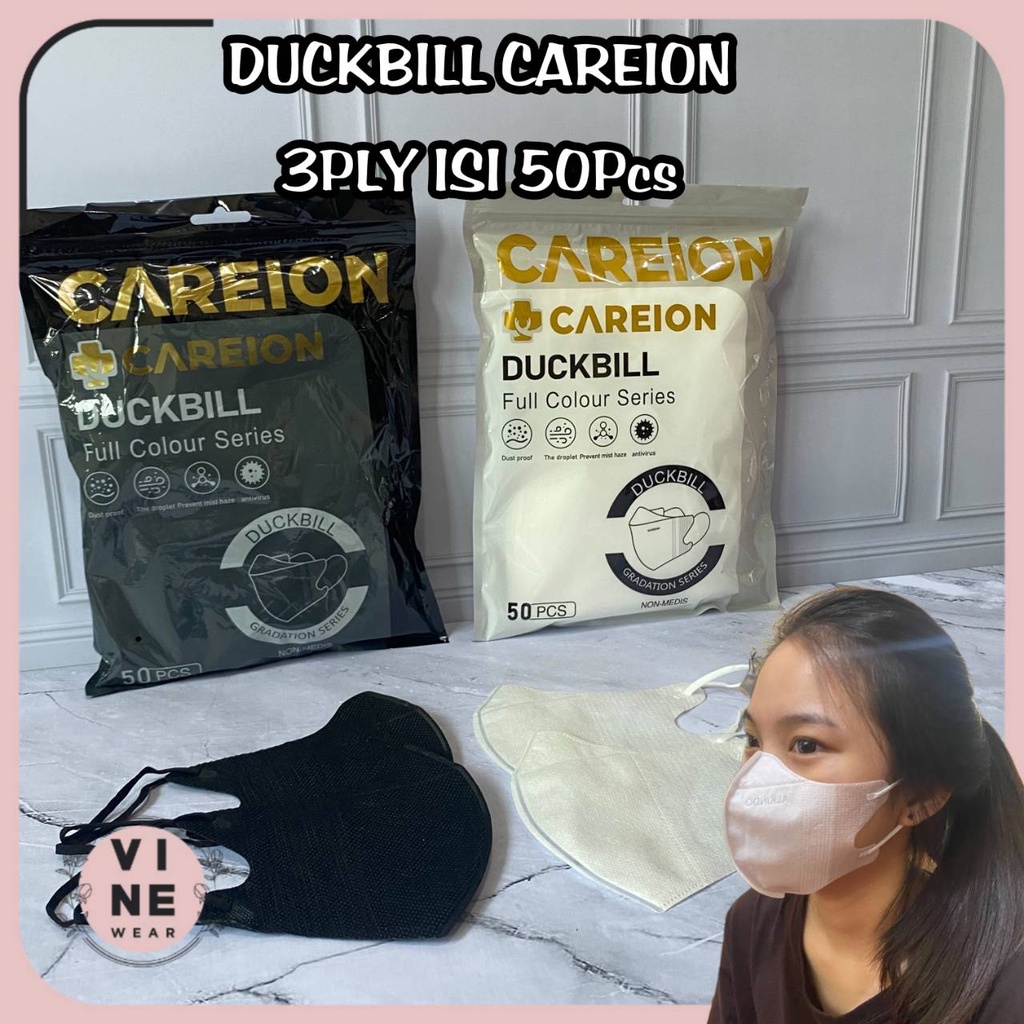 MASKER DUCKBILL 3PLY ISI 50 PCS CAREION MASKER DUCKBILL - Hitam/ Putih