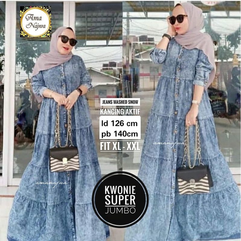 LD 140 || LD 120 Baju Gamis Premium Jeans Snow Tebal KWONIE SUPER JUMBO #3