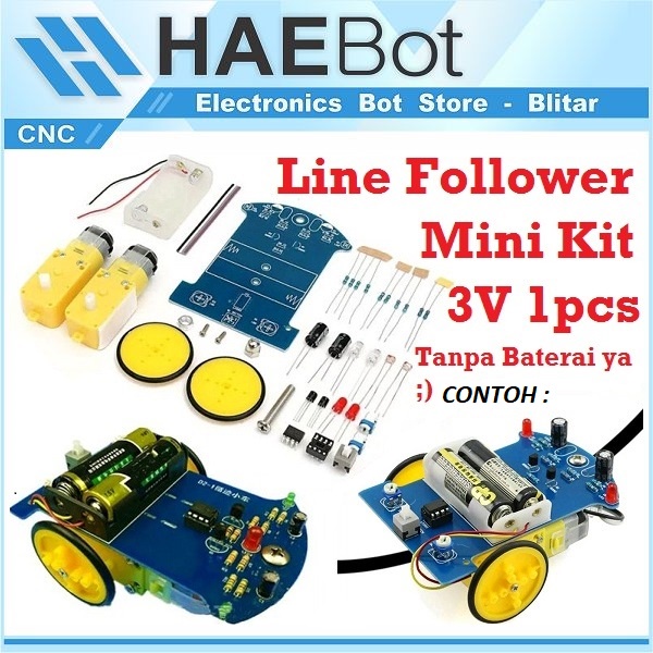 [HAEBOT] DIY Line Tracer Follower Kit Robot Edukasi Smart Car Analog Pengikut Garis 3V Mini Mainan Tanpa Mikrokotroller Belum Solder Infrared Photodioda