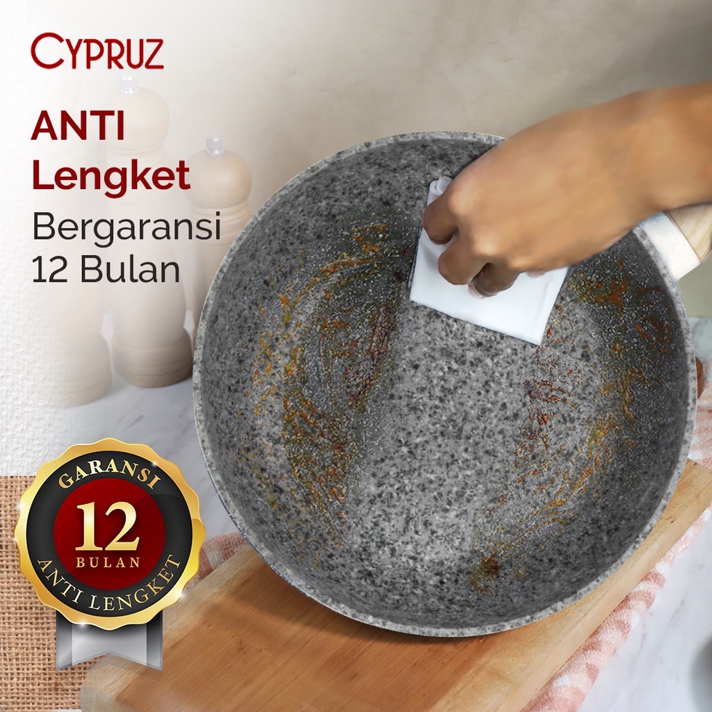 Cypruz White Granite Fry Wok Pan / Wajan Tebal Anti Lengket