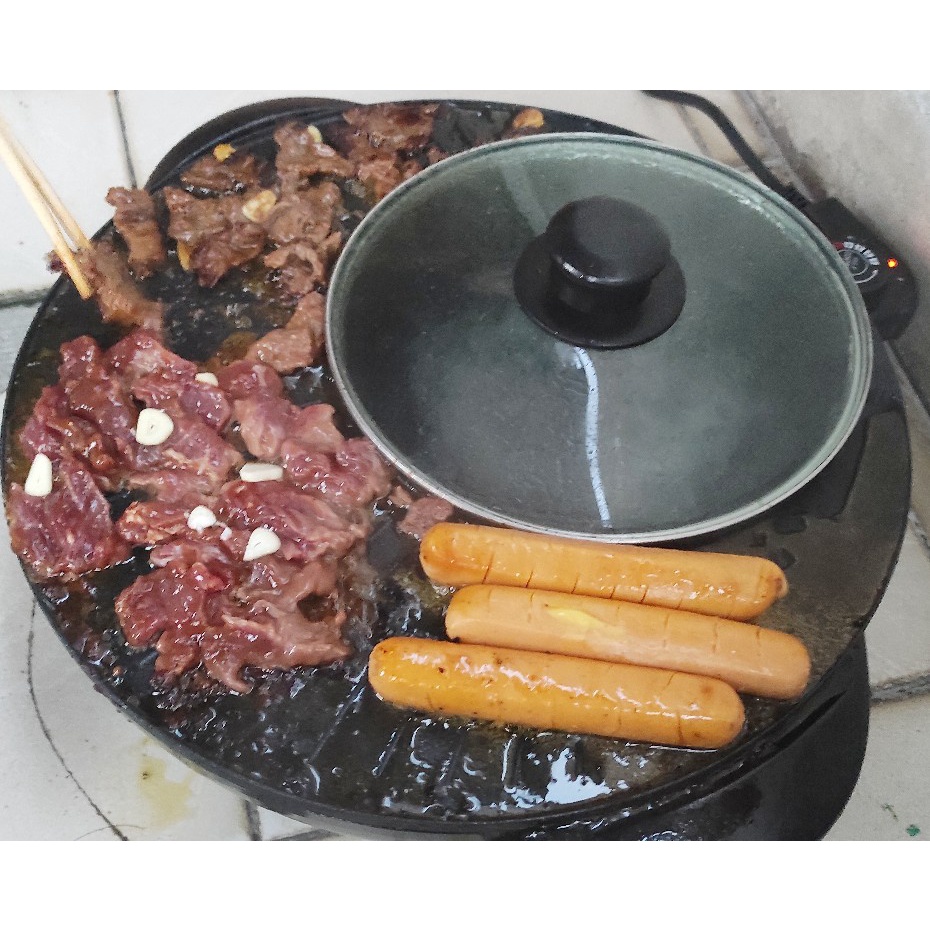 Tempat Pemanggang daging Hotpot Elektrik 2in1 Alat Panggangan Daging BBQ Grill Pan Shabu-shabu Bulat DG-3