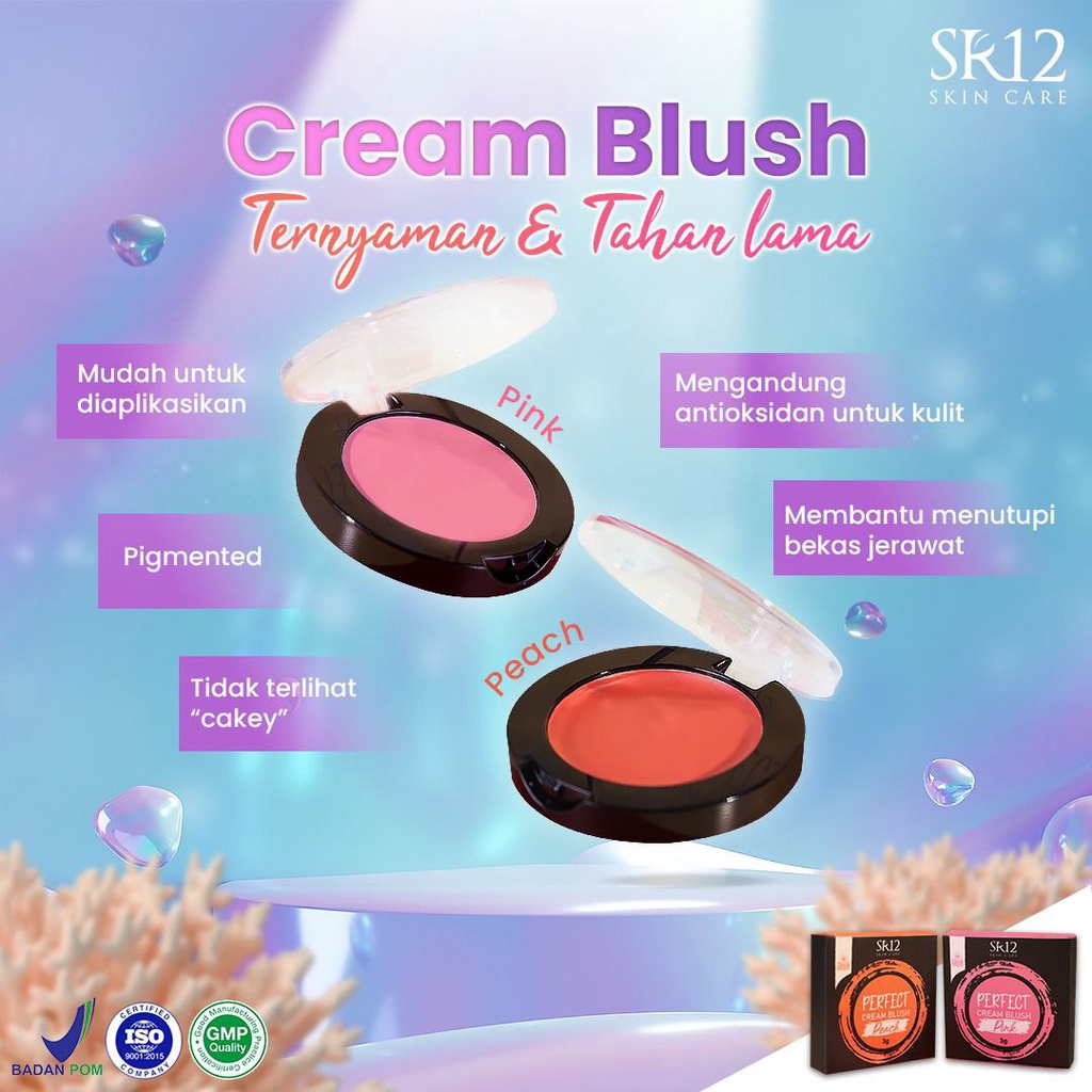 SR12 PERFECT CREAM BLUSH / MAKE UP BLUSH ON CREAM / PERONA PIPI / PEMERAH PIPI ALAMI / PIGMENTED / AWET &amp; TAHAN LAMA