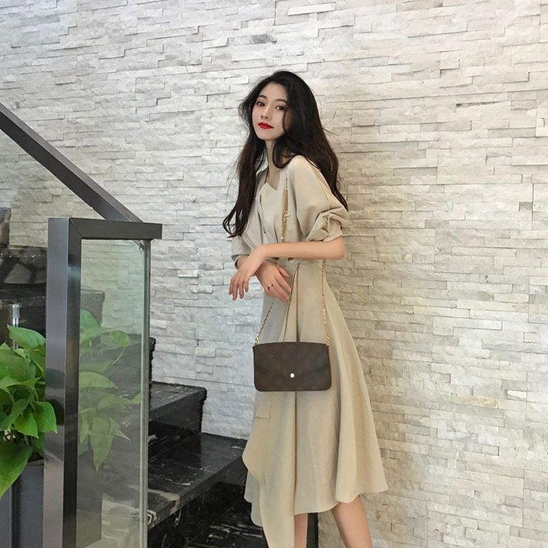 Gaun musim panas gaya baru penutup temperamen penutup perut teh istirahat rok wanita pengurangan usia gaun tidak teratur