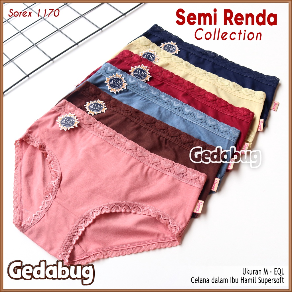 3 Pcs - CD Wanita Sorex 1170 Semi Renda MIDI | Celana Dalam Wanita Dewasa  Bahan Super Soft | Gedabug