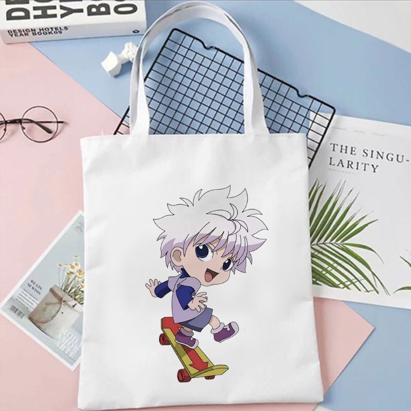 Tas Serut Tote Bag Totebag Killua Hunter X Hunter Anime Wibu Jepang Lucu String Bag Kanvas Wanita Tas Laptop Sekolah