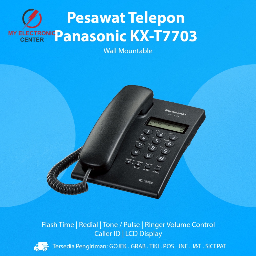 Telepon Kabel Panasonic KX-T7703 Telepon Dinding Rumah Kantor Indihome - Black