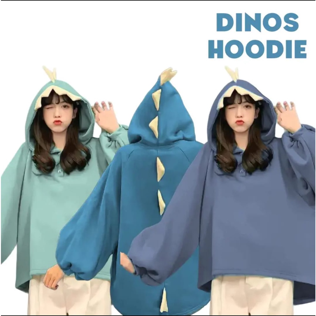 Dinos Sweater Hoodie Wanita Oversize | Sweater Korean Style Big Size Kekinian Lucu