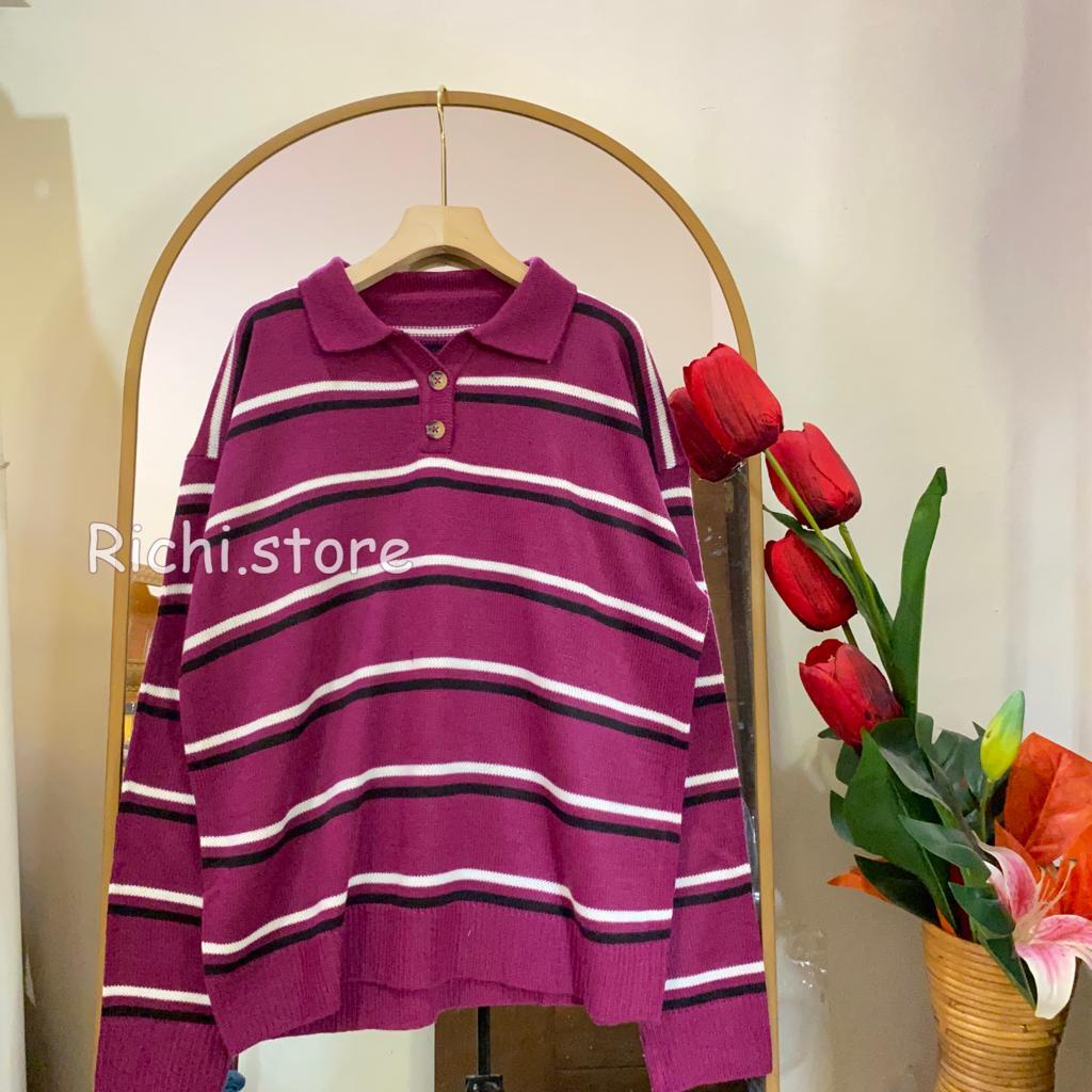 JESSIE POLO RAJUT UNISEX MOTIF GARIS