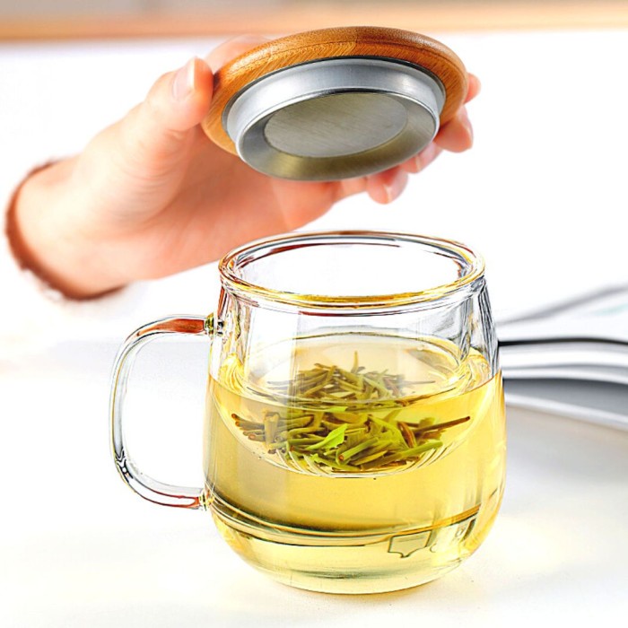[Mug] Gelas Teh Saringan Mug Cangkir Glass Tea Cup With Tea Infuser Filter [Gelas]
