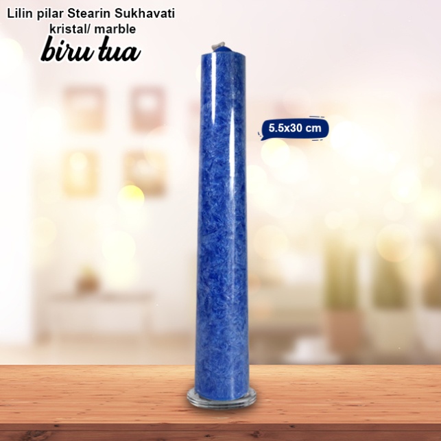 Lilin Biru Stearin Palm Candle Marble Kristal Sukhavati 30 Cm