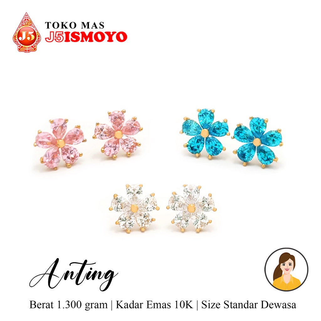 Anting Emas Tindik 10 Karat Flower Sakura J5 Ismoyo