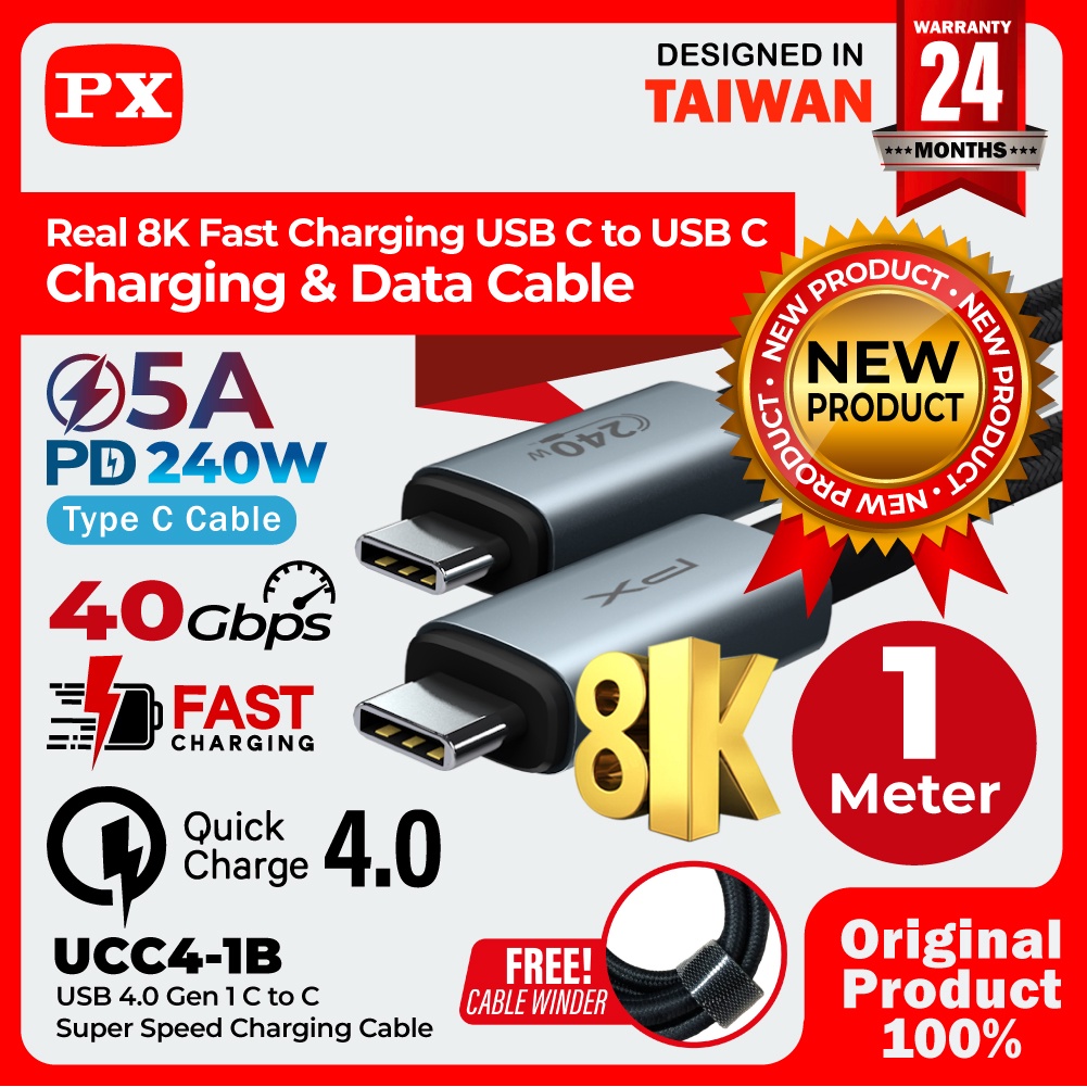 Kabel Charger Fast Charging USB C 8K Kabel Data 240W 1 PX UCC4-1B