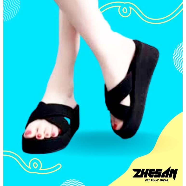 SANDAL WEDGES WANITA SPON SILANG ZSN