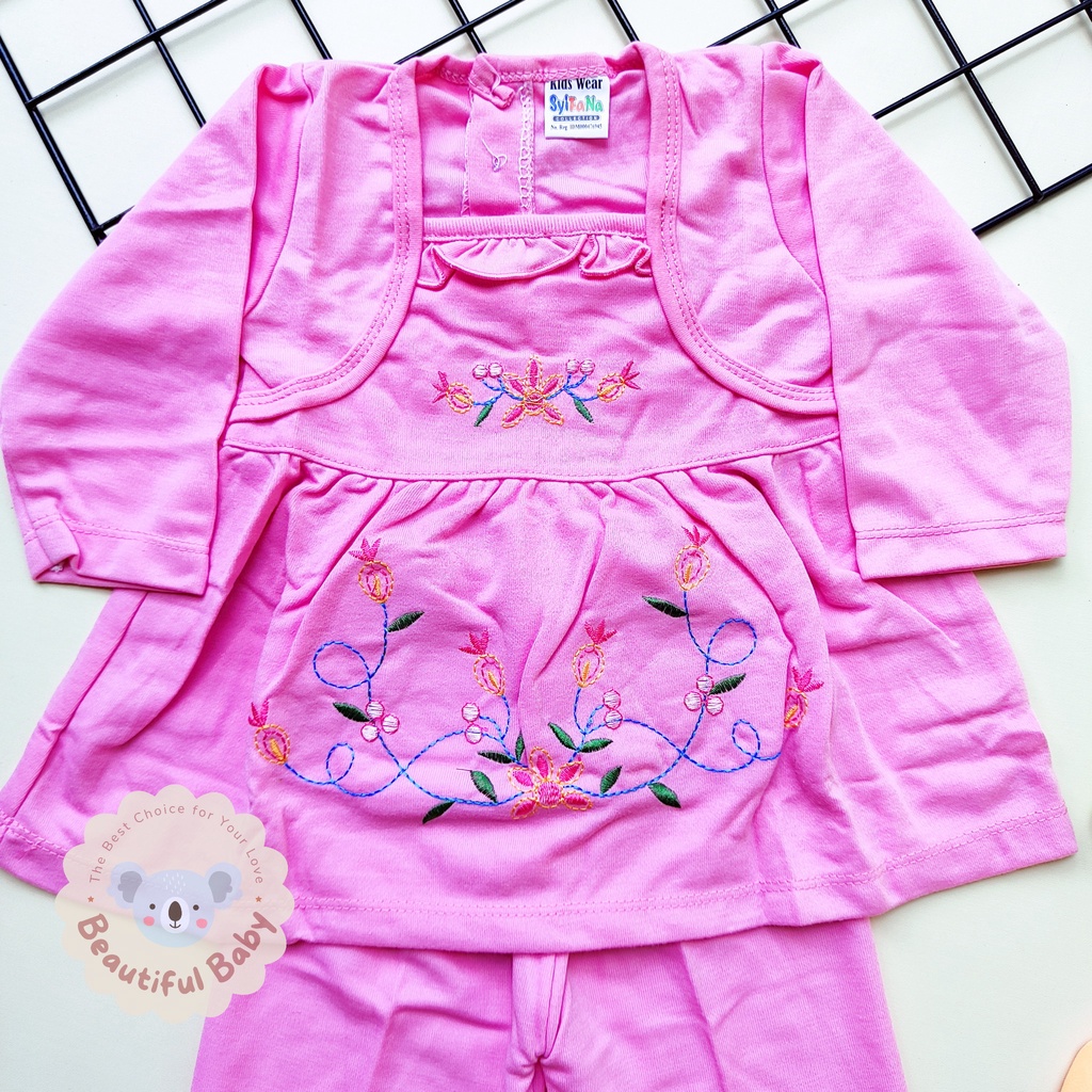 Setelan Piyama Baju Bayi Usia 3-12 Bulan Lengan Panjang Celana Panjang Motif Rompi Bunga Merk Syifana / Baju Tidur Bayi Perempuan / Baby.ou_