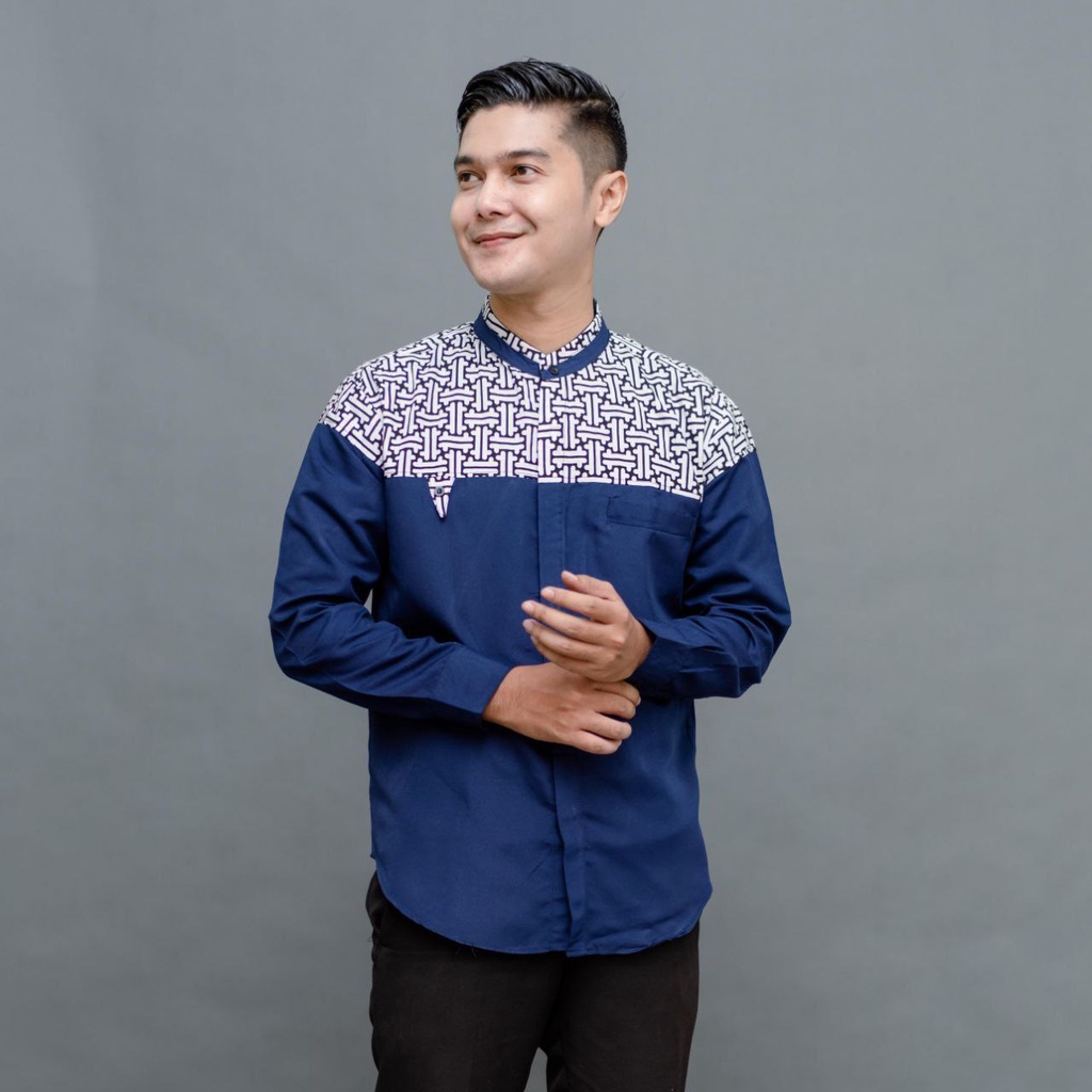 Baju Koko Original Motif Falcon Warna Olive Kombinasi Batik Terbaru