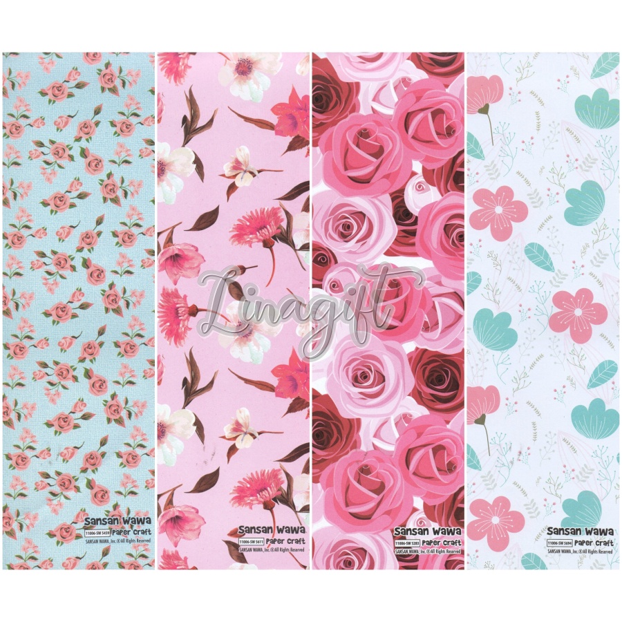 ( 5 Lembar ) FLOWER SANWA - KERTAS KADO - GIFT WRAP PAPER SANSAN WAWA FLOWER BUNGA BUTTERFLY VALENTINE / ROSE / RED ROSES / ROMANTIC WEDDING ENGAGEMENT NIKAH PERNIKAHAN CLASSIC BLUE PINK CREAM