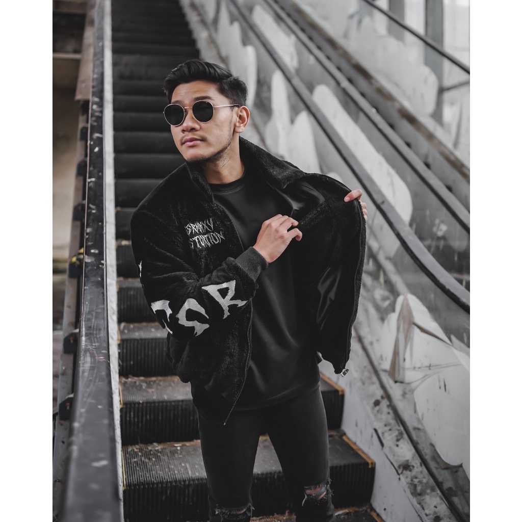 Jaket Pria Sherpa Musim Dingin BGSR Disturtion Hitam