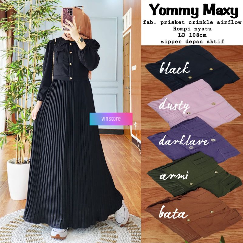 Dress wanita kekinian untuk segala acara katun prisket crinkle airflow yommy maxy by vinstore