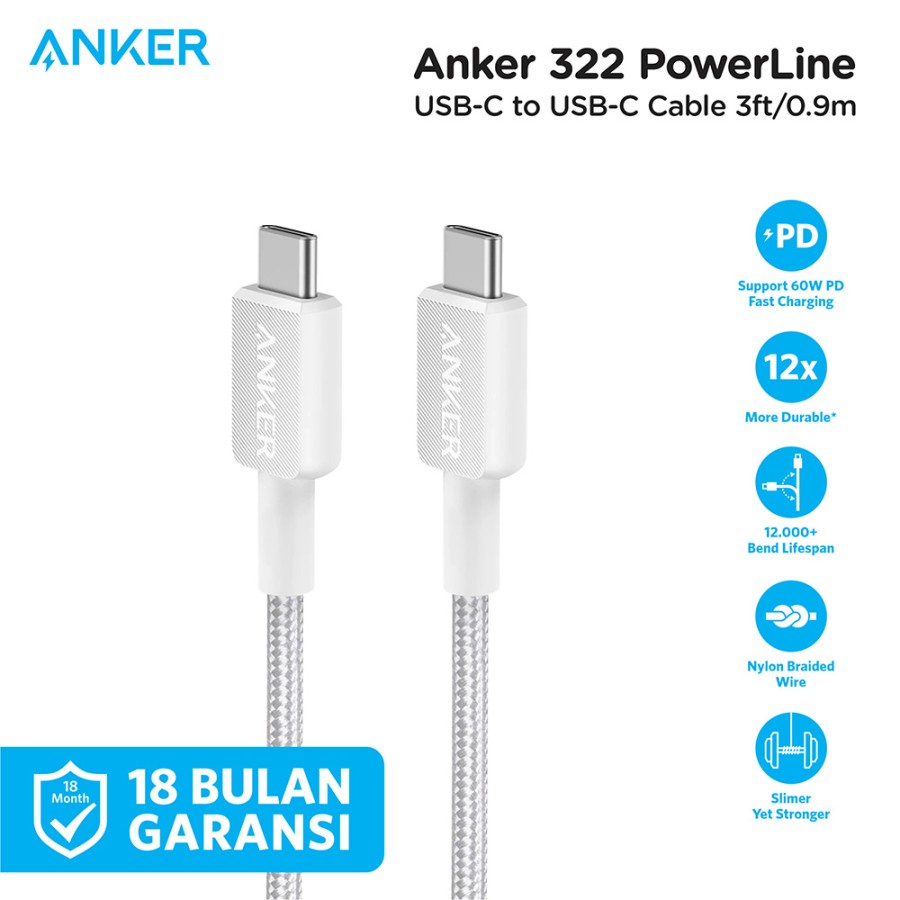 Anker 322 USB-C to USB-C Kabel Data Cable 3ft 0.9m Braided - A81F5