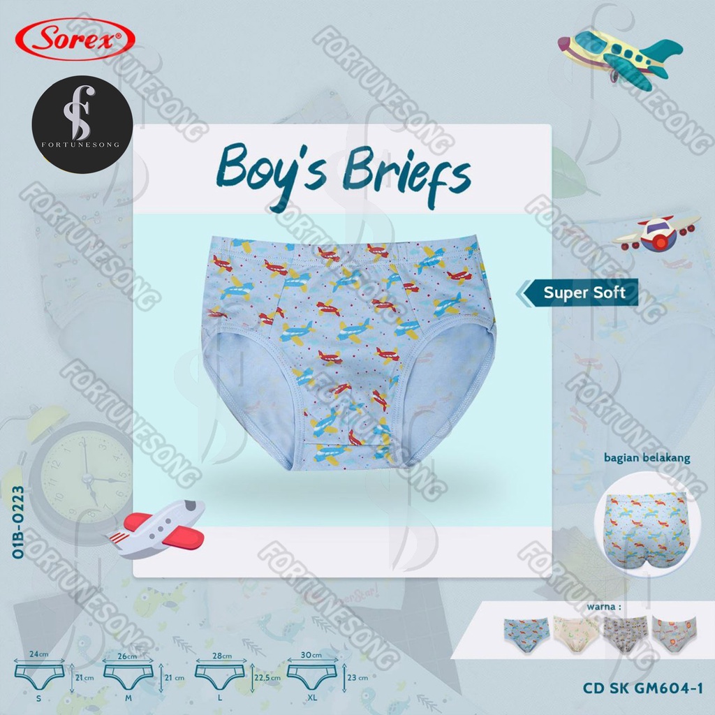 Sorex Kids- 3 Pcs-Celana Dalam Anak Laki Sorex Motif Kartun (1 box isi 3 pcs)
