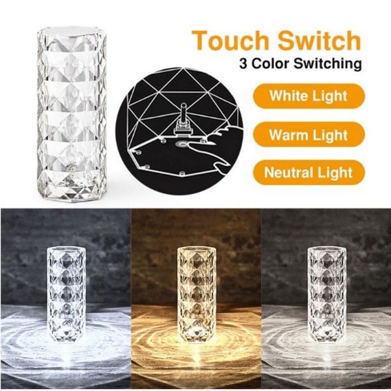 Lampu Meja Crystal Led Touch Lampu Hias Rose Diamond Aesthetic Mewah - UA