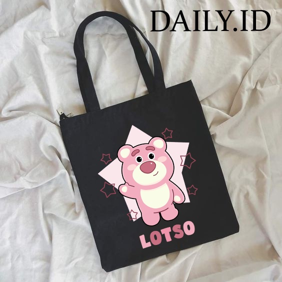 TOTE BAG KANVAS HITAM MOTIF LOTSO TOY STORY