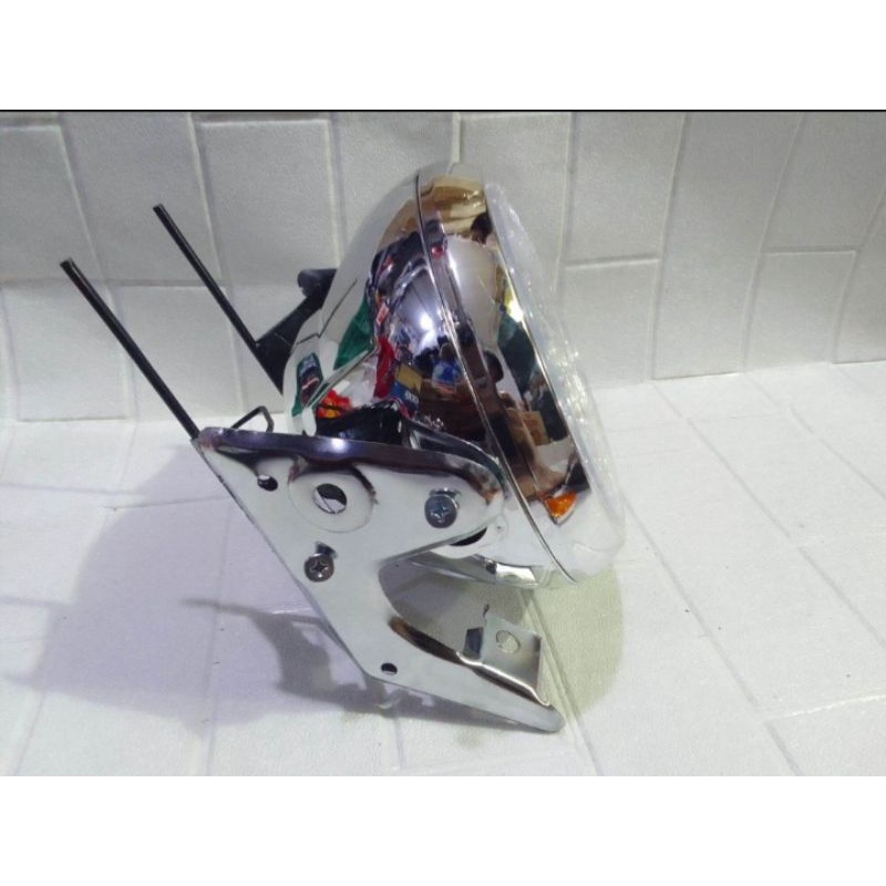 Paket Lampu Bulat Crom Rx King Batok Kepala Lampu Depan Bulat Crom Rx King Set Kupingan Dudukan Lamp