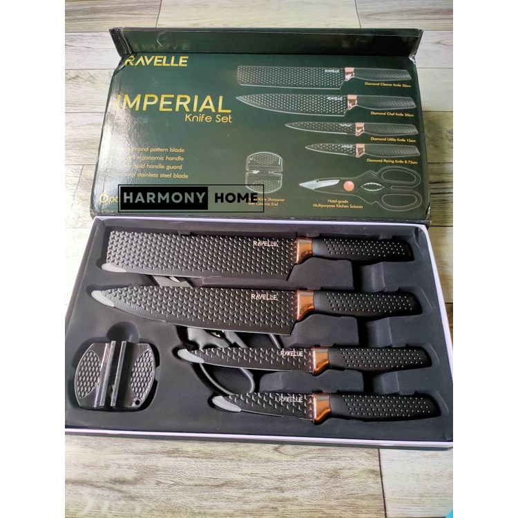 Pisau Set RAVELLE Imperial Supreme Black Knife Set 6 in 1 RAVELLE Jewel Knife Set 6 in 1 Set Emerald - Pisau Dapur Anti Lengket - FREE Talenan -Emerald -Non Stick Diamond