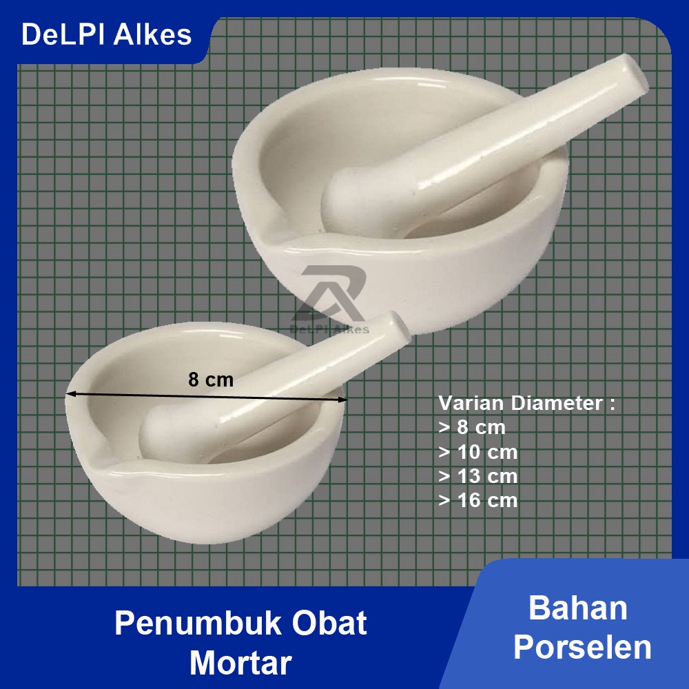 Mortar Alat Penumbuk Penggerus Obat Keramik Porselen Pestle Lumpang Alu Diameter 8 cm, 10 cm, 13 cm,
