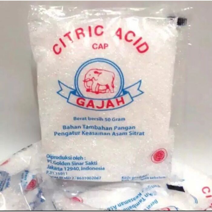 

Citric Acid / Citrun Cap Gajah kemasan 1 pak isi 20 pcs x 50 gr