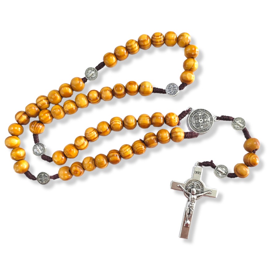 Rosario Kayu Benediktus 10mm salib Italy