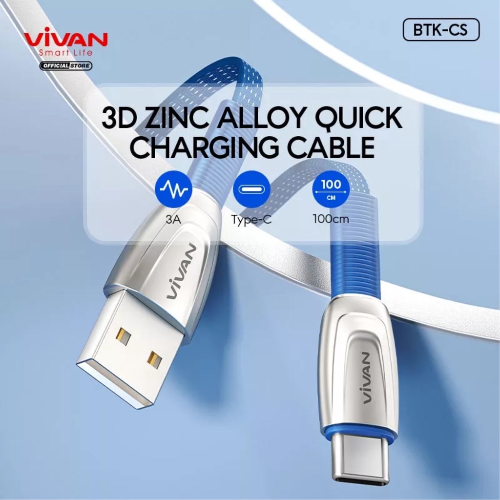 Kabel data Type C 3A Quick Charger Vivan BTK-CS 100 cm - Blue