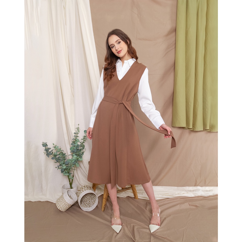 hanako dress panjang 110 cm model v neck dress