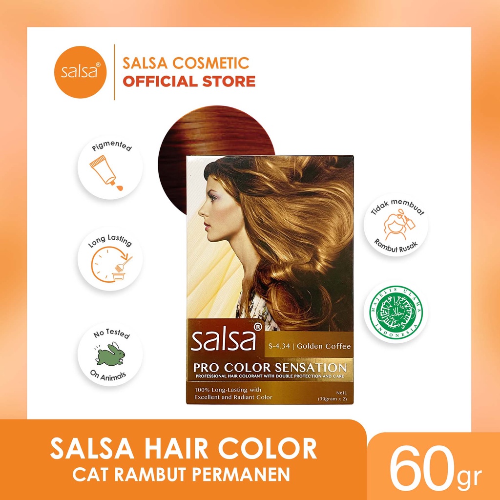 SALSA Hair Color Indonesia / Cat Rambut Permanen 60g / Professional Hair Colorant With Double Protection And Care / 100% Long Lasting Excellent Radiant Colors / Pewarna Semir Cream Permanen Warna Black Bleach / Cosmetic Makeup Series Instant Mermaid Spray