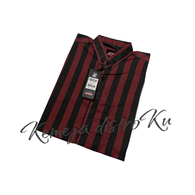 Kemeja Salur Pria Stripe Lengan Pendek Cowok Slim Kasual Baju Pria Garis Belang Hitam Putih Premium